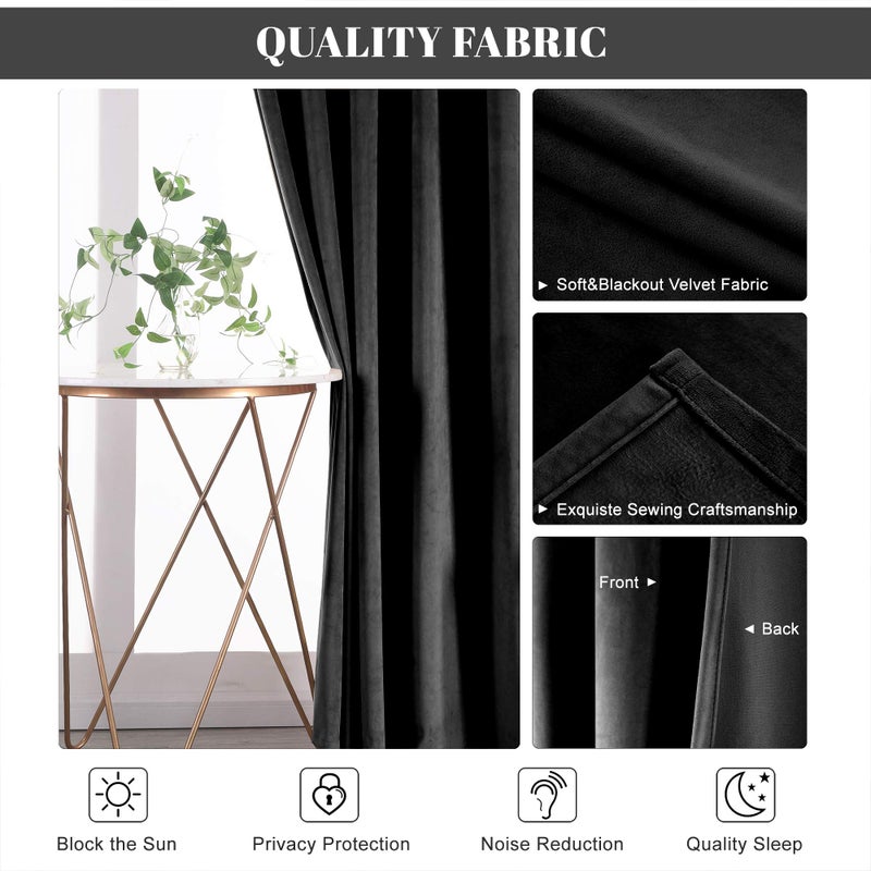 nanbowang Black Velvet Curtains - 42 Inches Width 63 Inches Long Soft Curtain Rod Pocket Thermal Insulated Window Treatment for Bedroom 2 Panels - Image 3